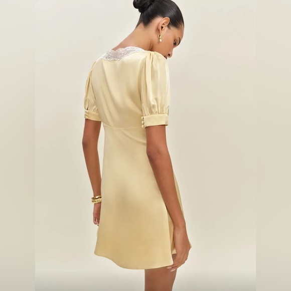New Reformation Avin Silk Mini Dress Blonde - Picture 2 of 16